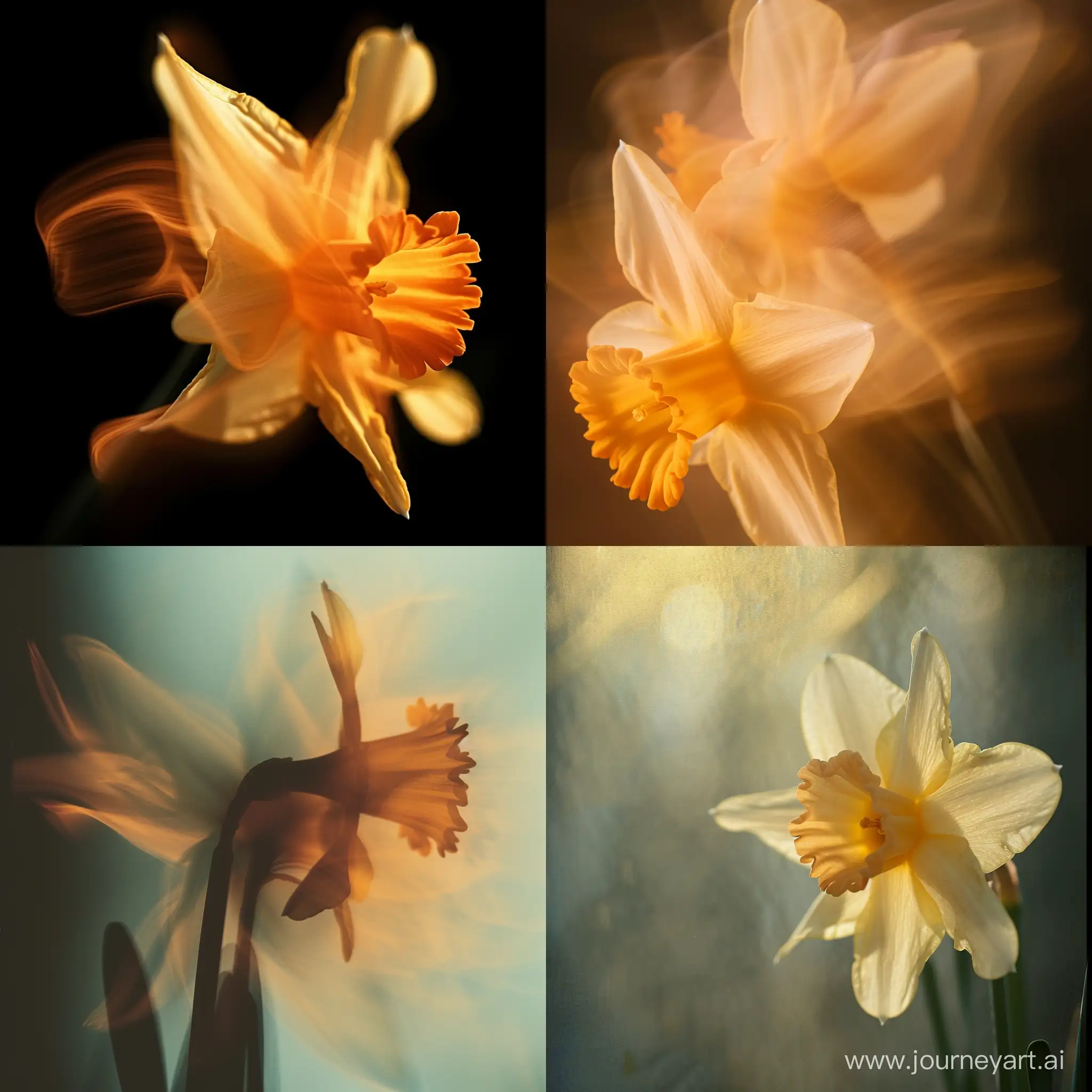 Microscope lens, macro nature photography, daffodil flower, beautiful, abstract, lens blurred silhouette, variegated texture,
