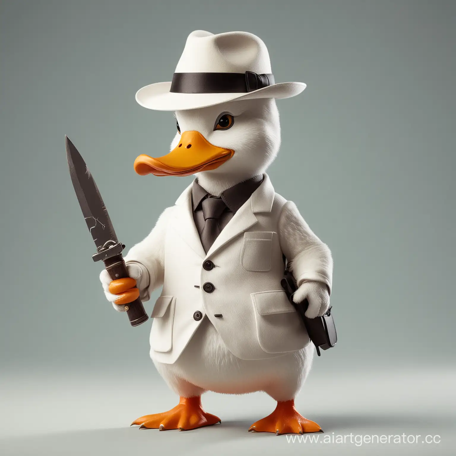 white mafiosi duck with fedora and knife