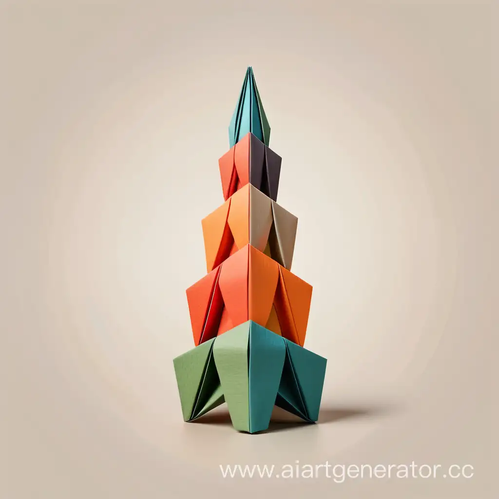 simple logo of a tower three colors, made of origami.