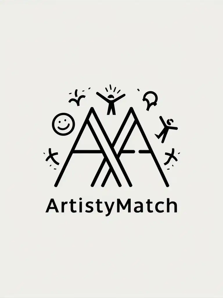 Логотип для сайта ArtistyMatch. Минималистичный и интересный. Артисты, счастье, радость, веселье