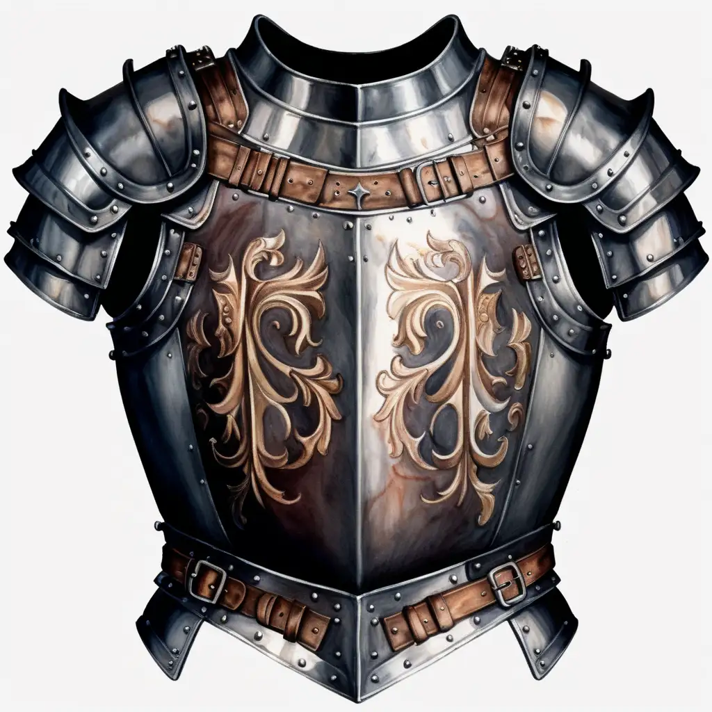 medieval full plate armor chest piece, dark watercolor drawing, no background