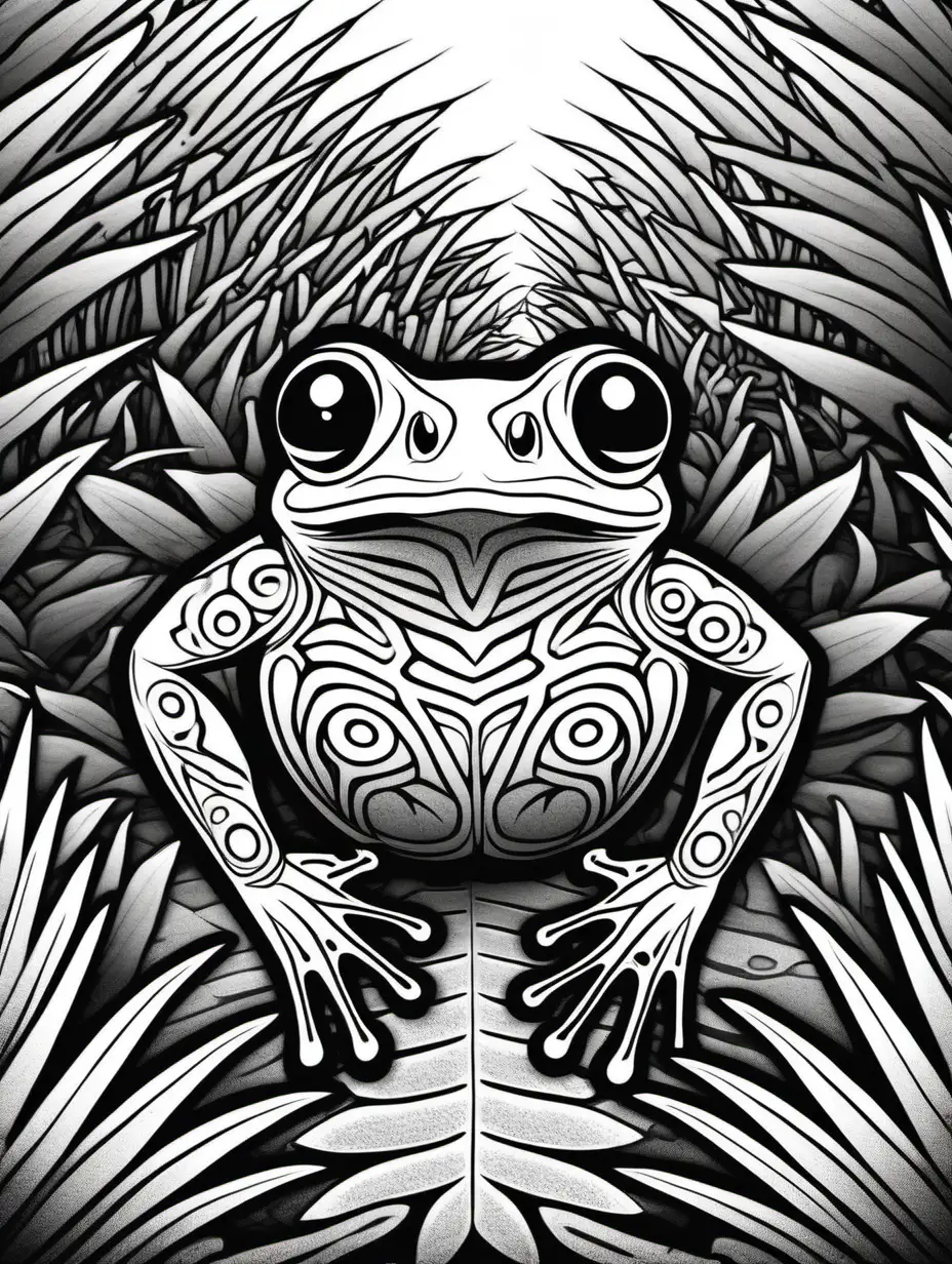 Mandala Styled Poison Dart Frog Sitting in Amazon Jungle Clean Line Art Coloring Page