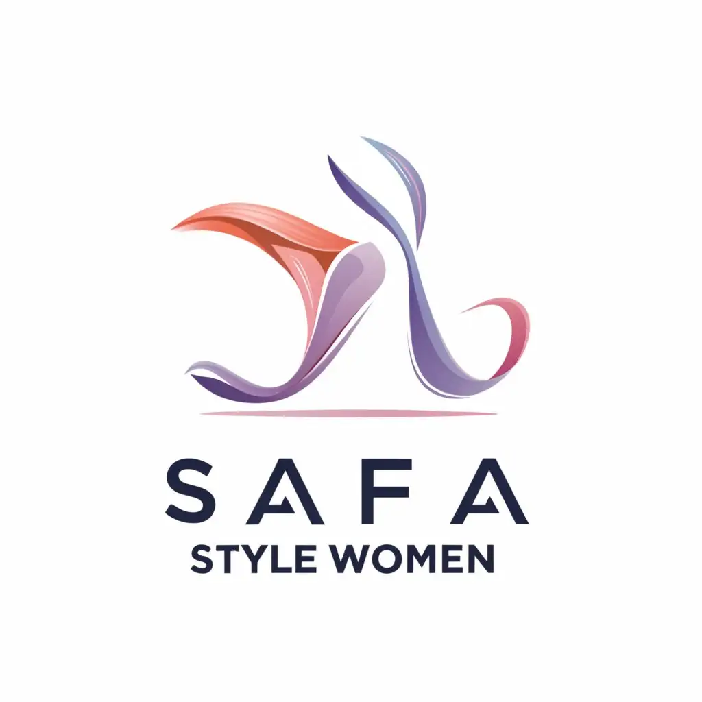 a logo design,with the text "Safaa styel woman", main symbol:Create an abstract concept logo for 'Safaa Style Women' inspired by the fluidity of fabric and the movement of shoes on a runway. Utilize flowing lines and curves in a gradient color palette of soft pastel hues like lavender, peach, and sky blue to evoke a sense of femininity and grace. The logo should be ethereal and captivating, capturing the essence of the brand's unique style and identity on a white background.,Moderate,clear background
