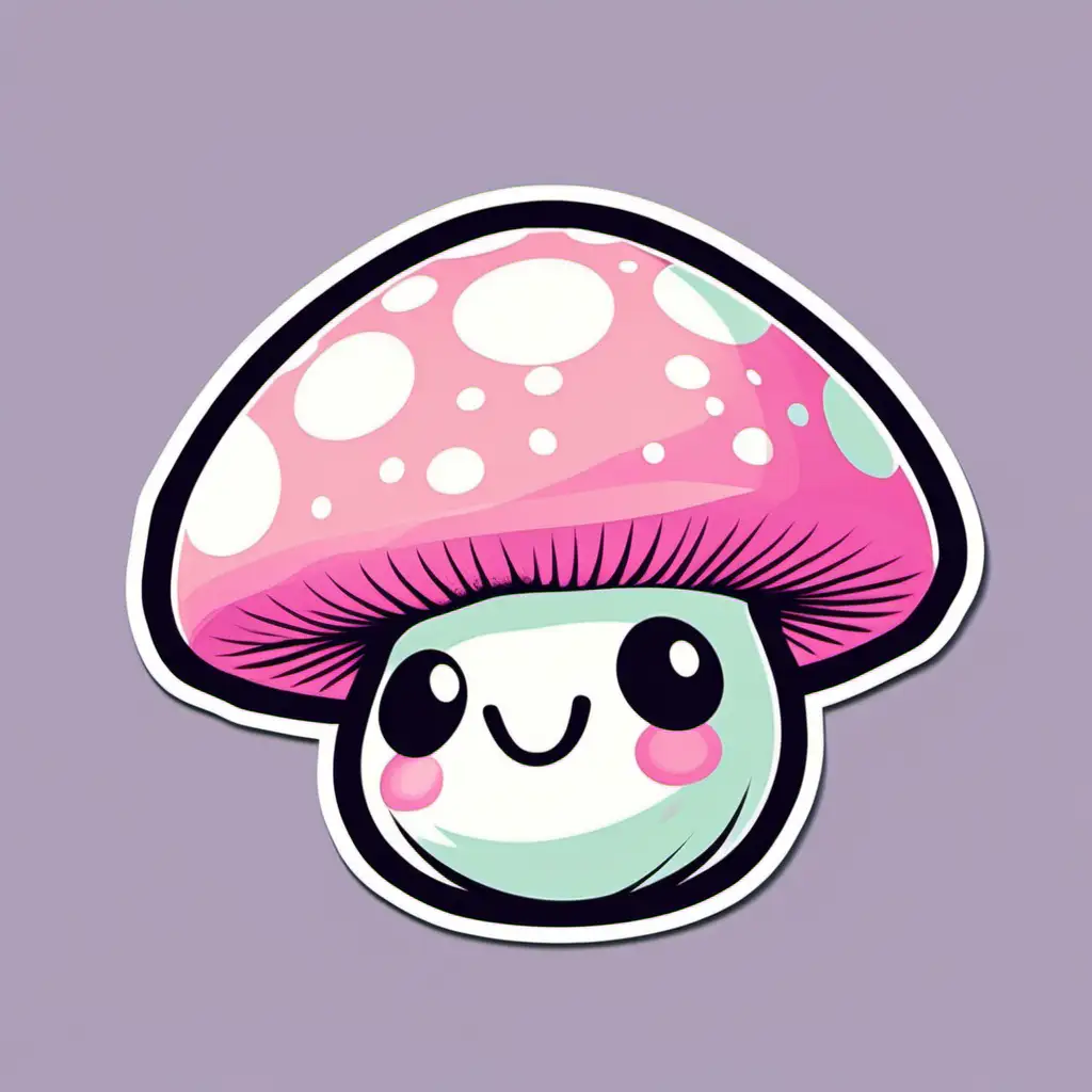 Adorable Pastel Goth Mushroom Sticker in Vector Illustration