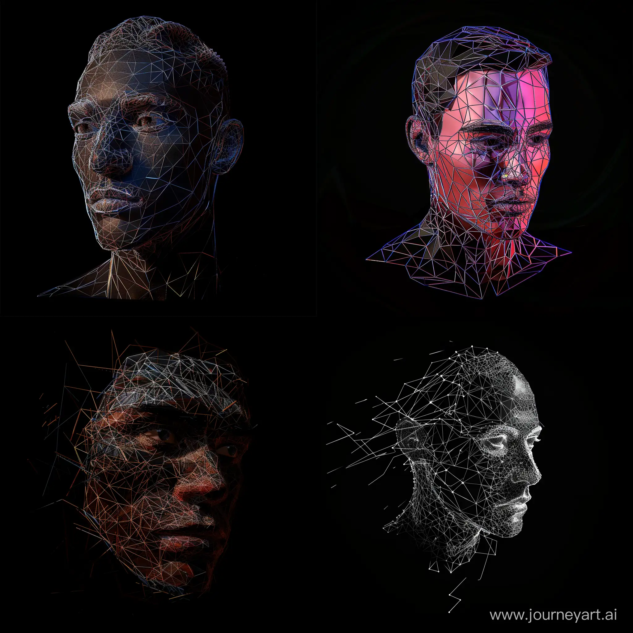 a picture of a low poly male face, state-of-the-art, 3d raw modeling, only lines, black background