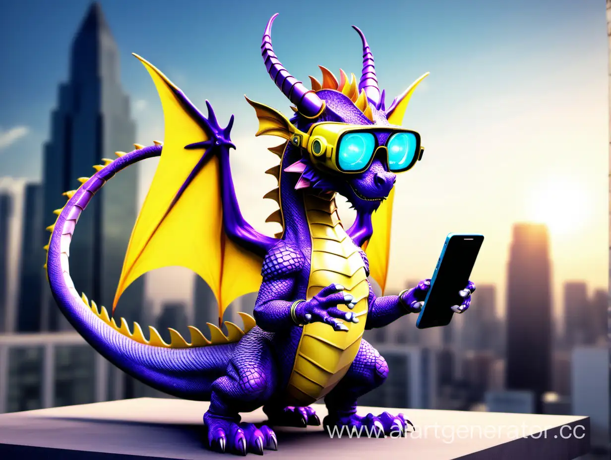 Futuristic-CatHeaded-Purple-Dragon-on-Corporate-Rooftop-with-VR-Glasses-and-Gadgets