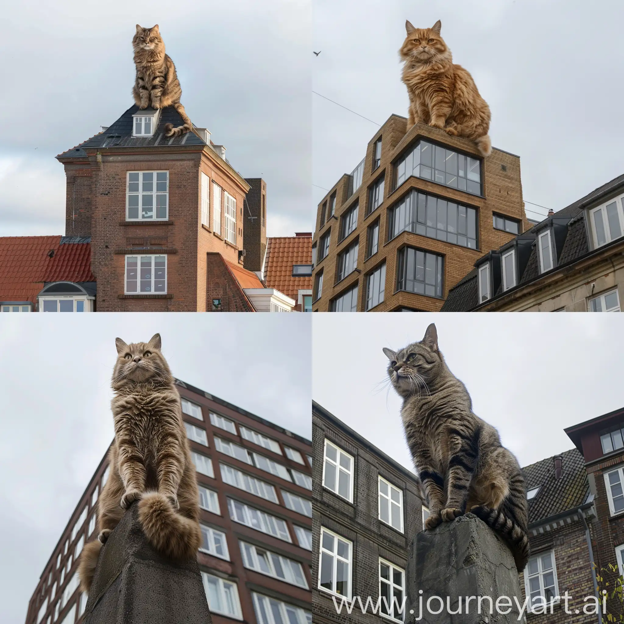 Huge Cat sitting on ugly very high building in Aarhus Denamrk