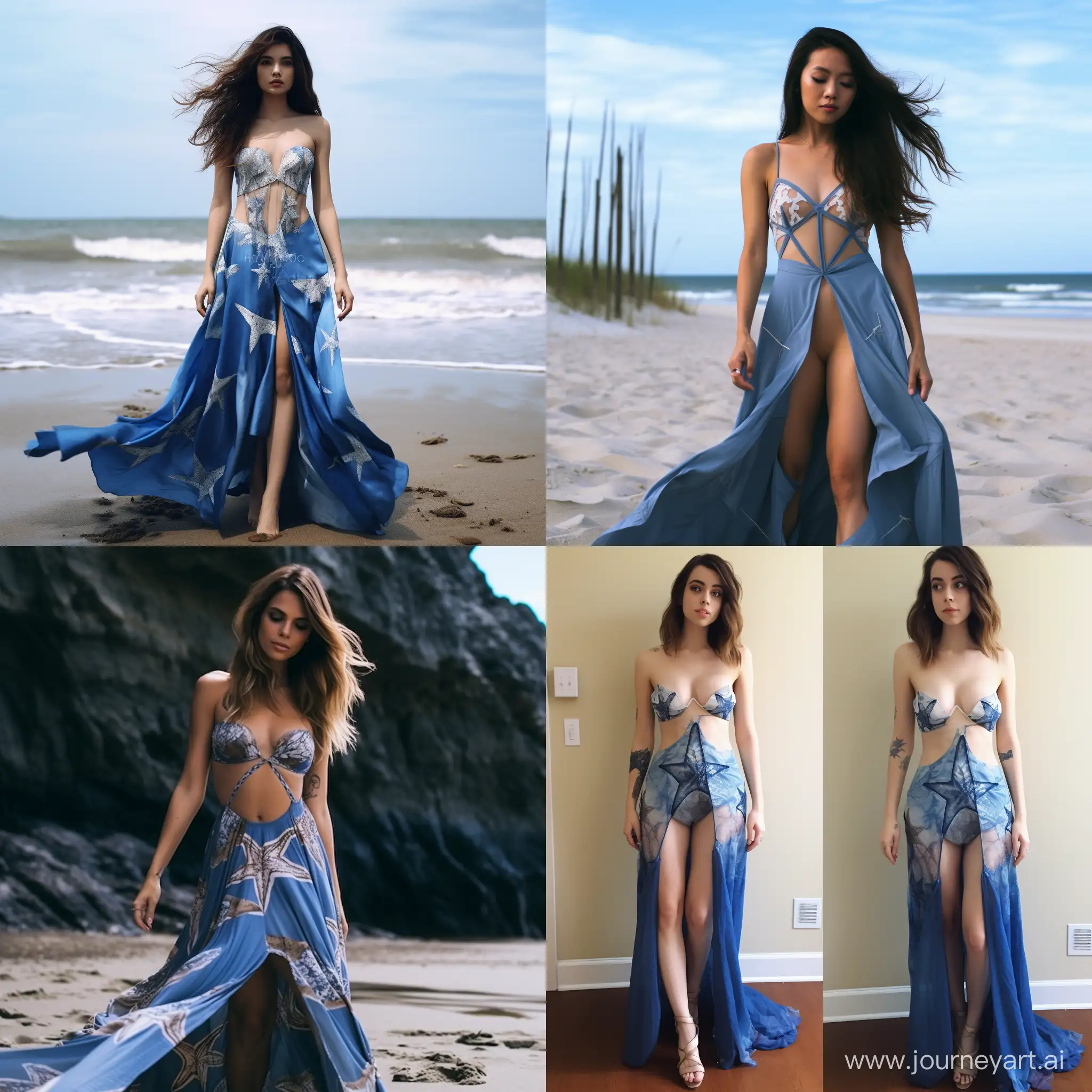 Elegant-Blue-Starfish-Bustier-Split-Maxi-Dress