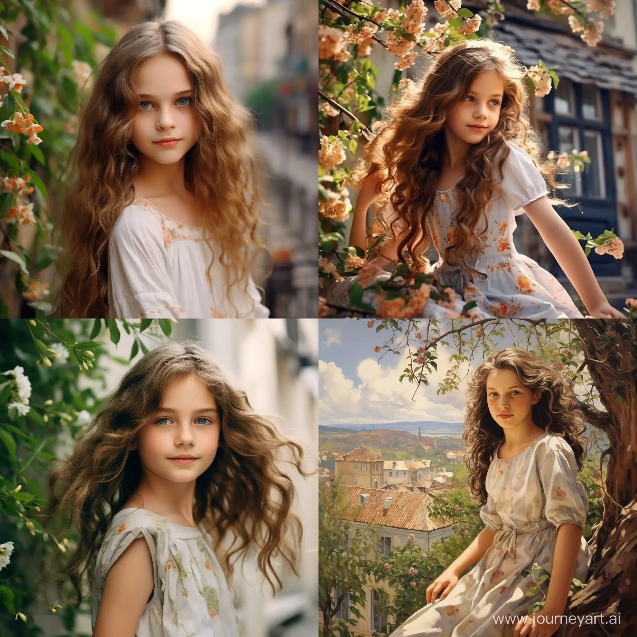 Enchanting-Apple-Blossom-Memory-Graceful-12YearOld-Girl-in-a-Light-Calico-Dress