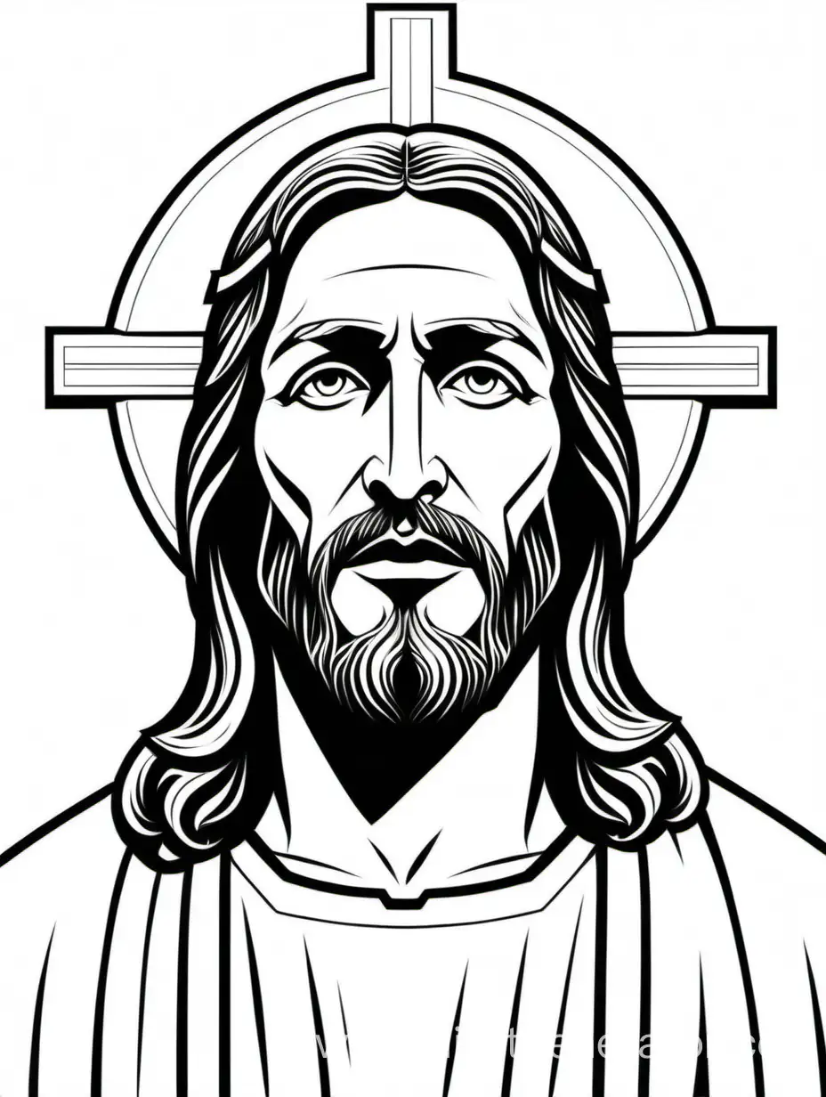 "marvel poster-style illustration, jesus christ lineart, vector, high contrast, white background, white borders
