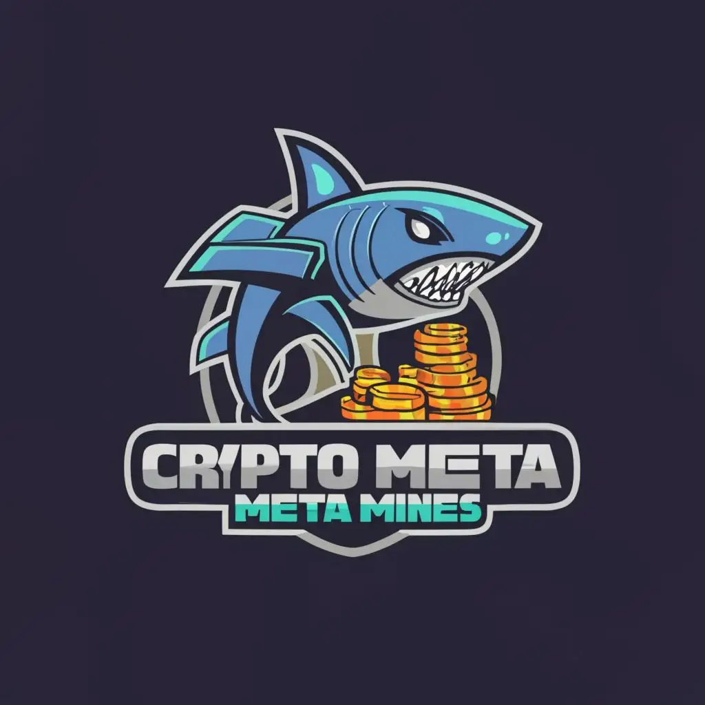 logo, robot shark, with the text "Crypto Meta Mines", typography, be used in cryptocurrency world