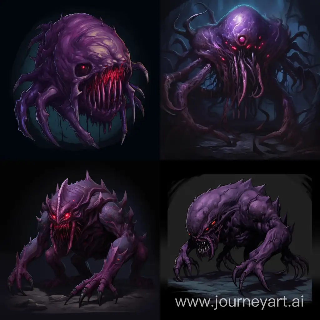 Eldritch creature, Monster, purple palette, darkest dungeon style
