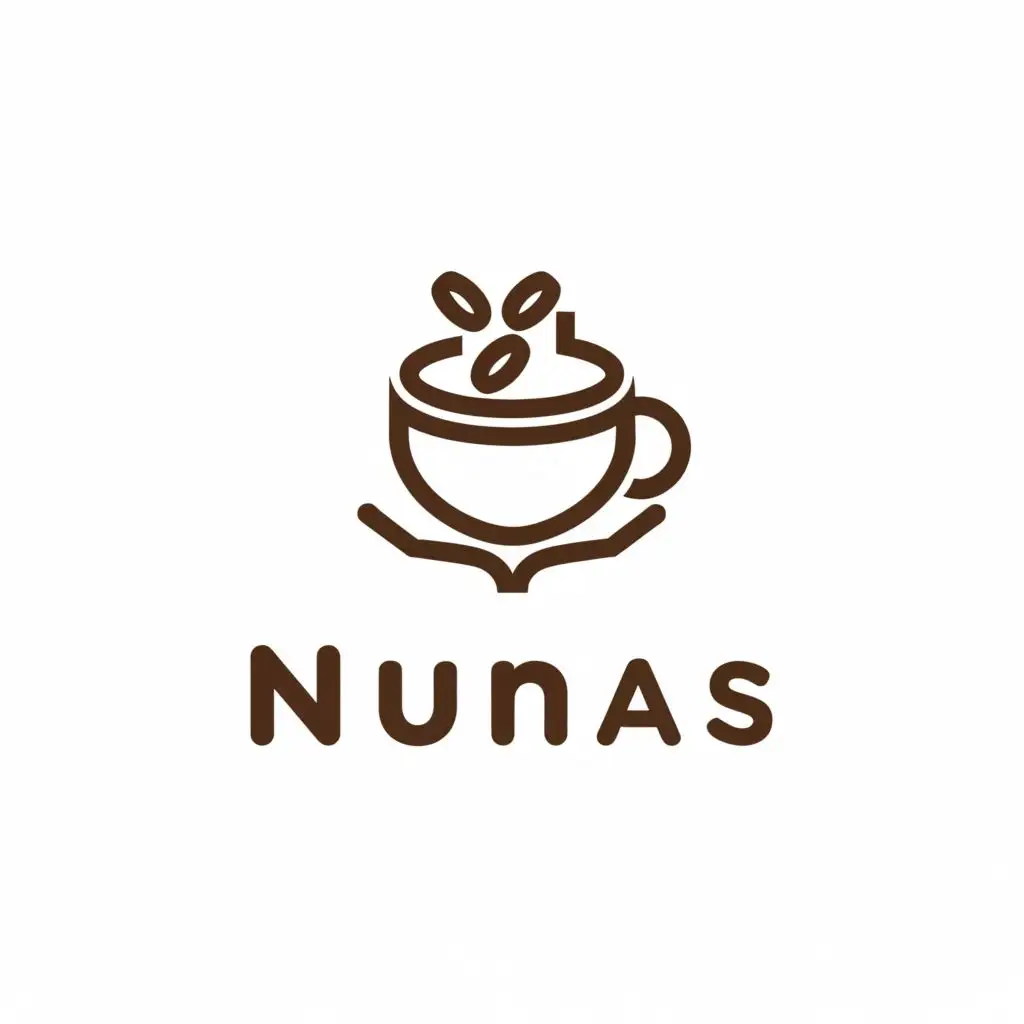 a logo design,with the text "NUNAS", main symbol:CUP DRINK, STRAW, HOPE HANDs, HALF HEART, COFFEE,Minimalistic,be used in Finance industry,clear background