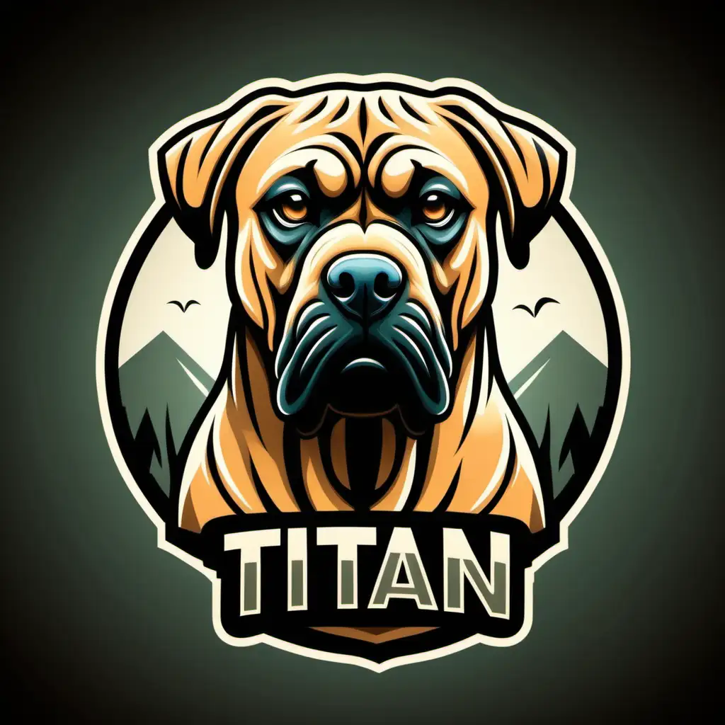 A logo of a Boerboel dog. The text should say "Titan". The picture should be in cartoon style