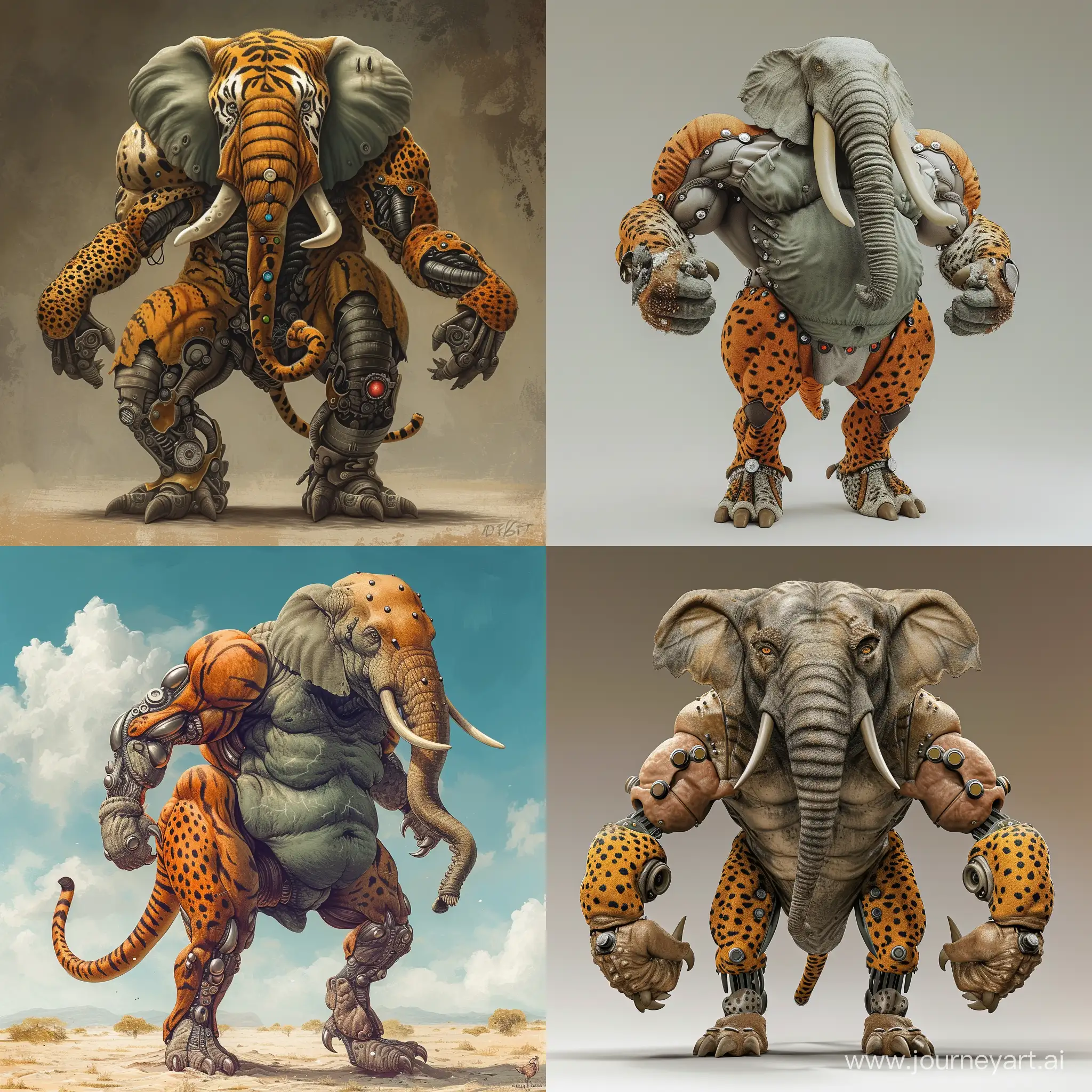Hybrid-Beast-with-Elephant-Body-Tiger-Arms-Cheetah-Legs-and-TRex-Head