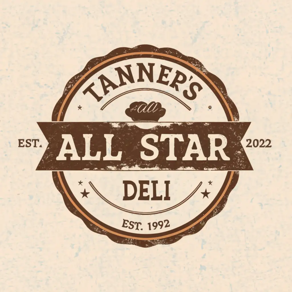 a logo design,with the text "LOGO Design for Tanners All Star Deli Vintage Stained Typography with a Taste of 22", main symbol:circular,Minimalistic,clear background