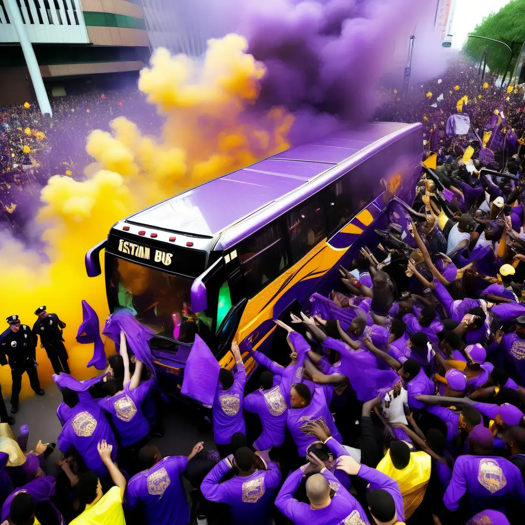 Disorderly Basketball Arena Protest Delays Team Bus Amidst Purple and Gold Chaos