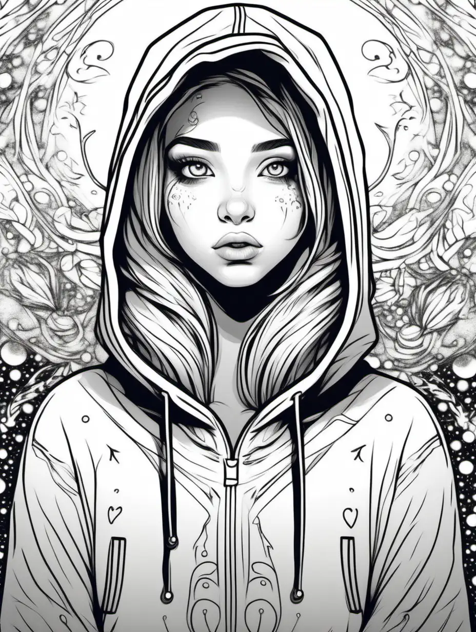 Enchanting Woman in Hoodie Ethereal Line Drawing of a Mystical Figure