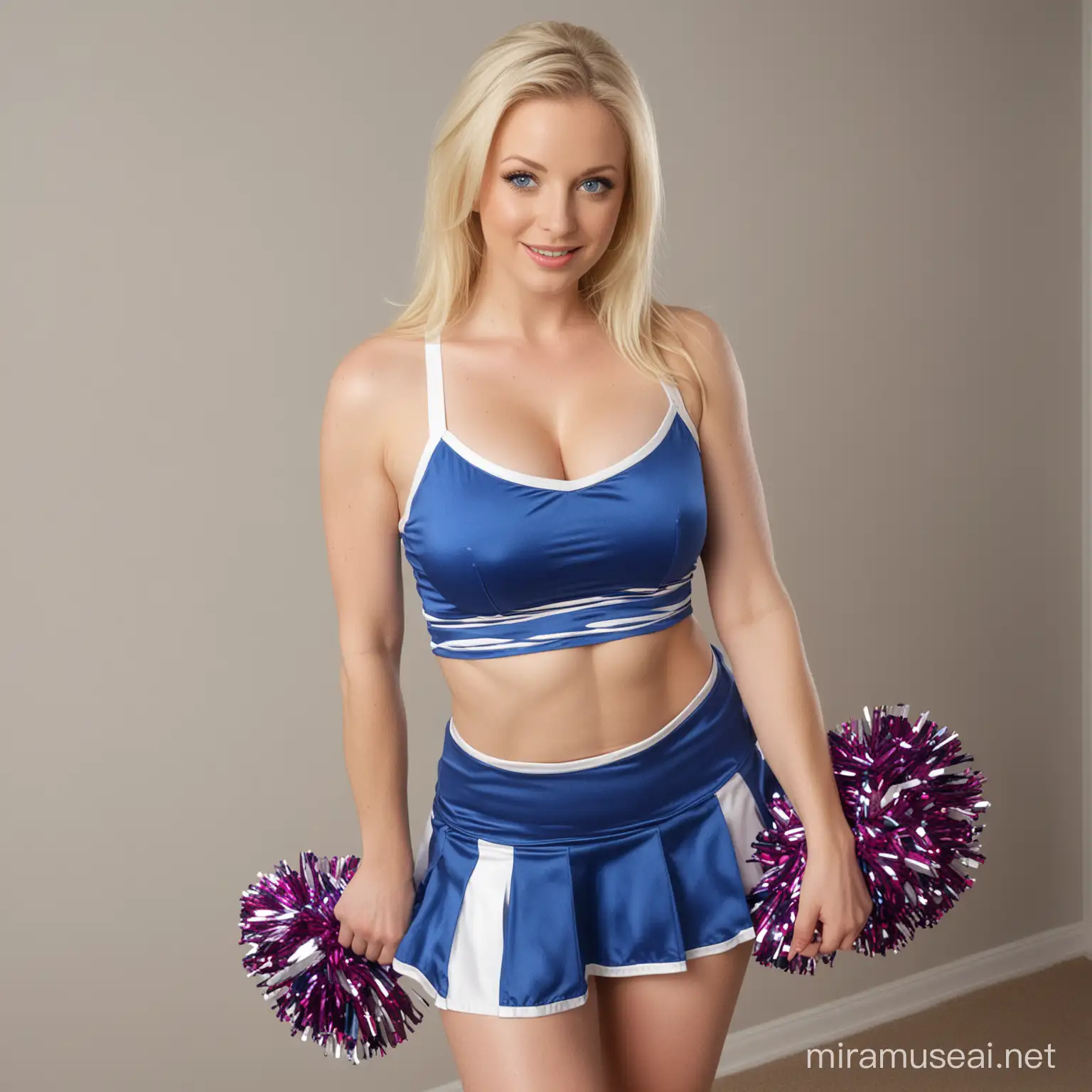 Blonde Cheerleader MILF with Big Breasts in Short Skirt Pose