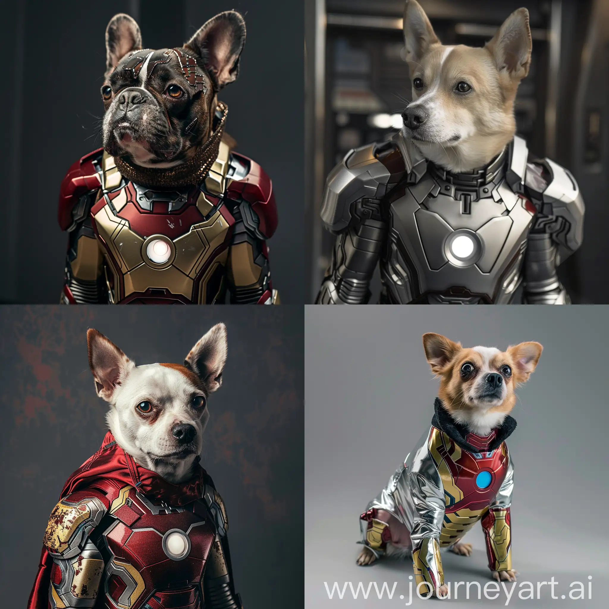 Dog in ironman metallic suit