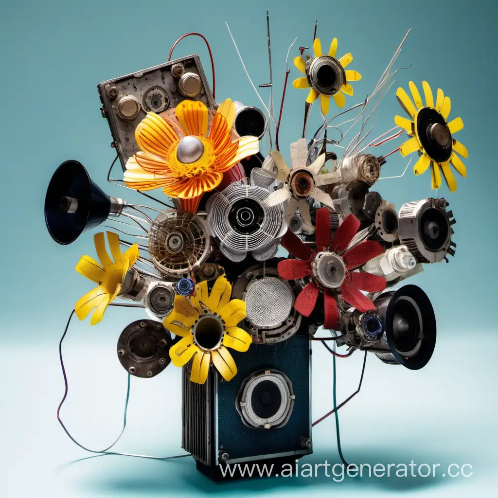 Radio-Parts-Transformed-into-Flower-Bouquet-Art