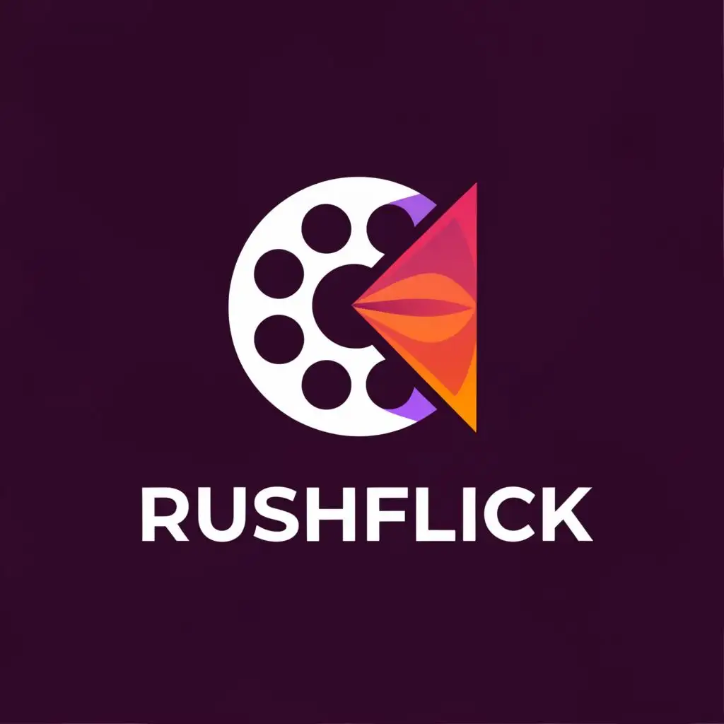 a logo design,with the text "RushFlick", main symbol:movie, play button,Moderate,The purple red gradient is shaped like a diamond,The overall purple-red gradient, the play button accounts for 4 branches 3，be used in Entertainment industry,clear background