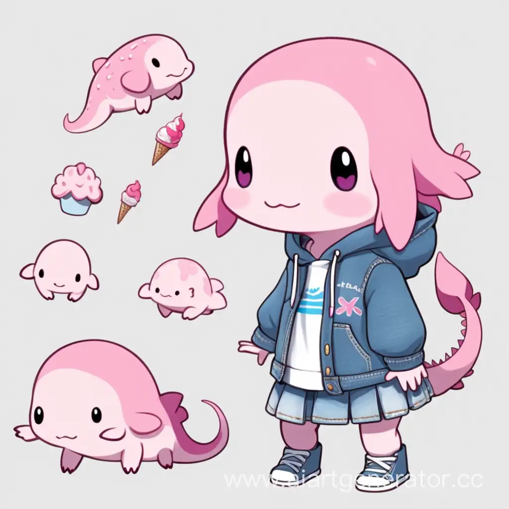Axolotl Girl. Very short (4 feet long) very light. Always cute and beautiful, smooth and soft. Sensitive. Likes warmth and ice cream (for some reason) don't have very attractive figure but, this doesn't mean that she's ugly. Wears short skirt, denim top and oversized hoodie. 