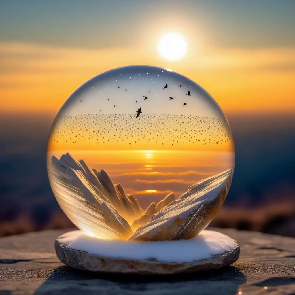 Translucent GoldenWhite Stone with Celestial Stars in Sunset Sky