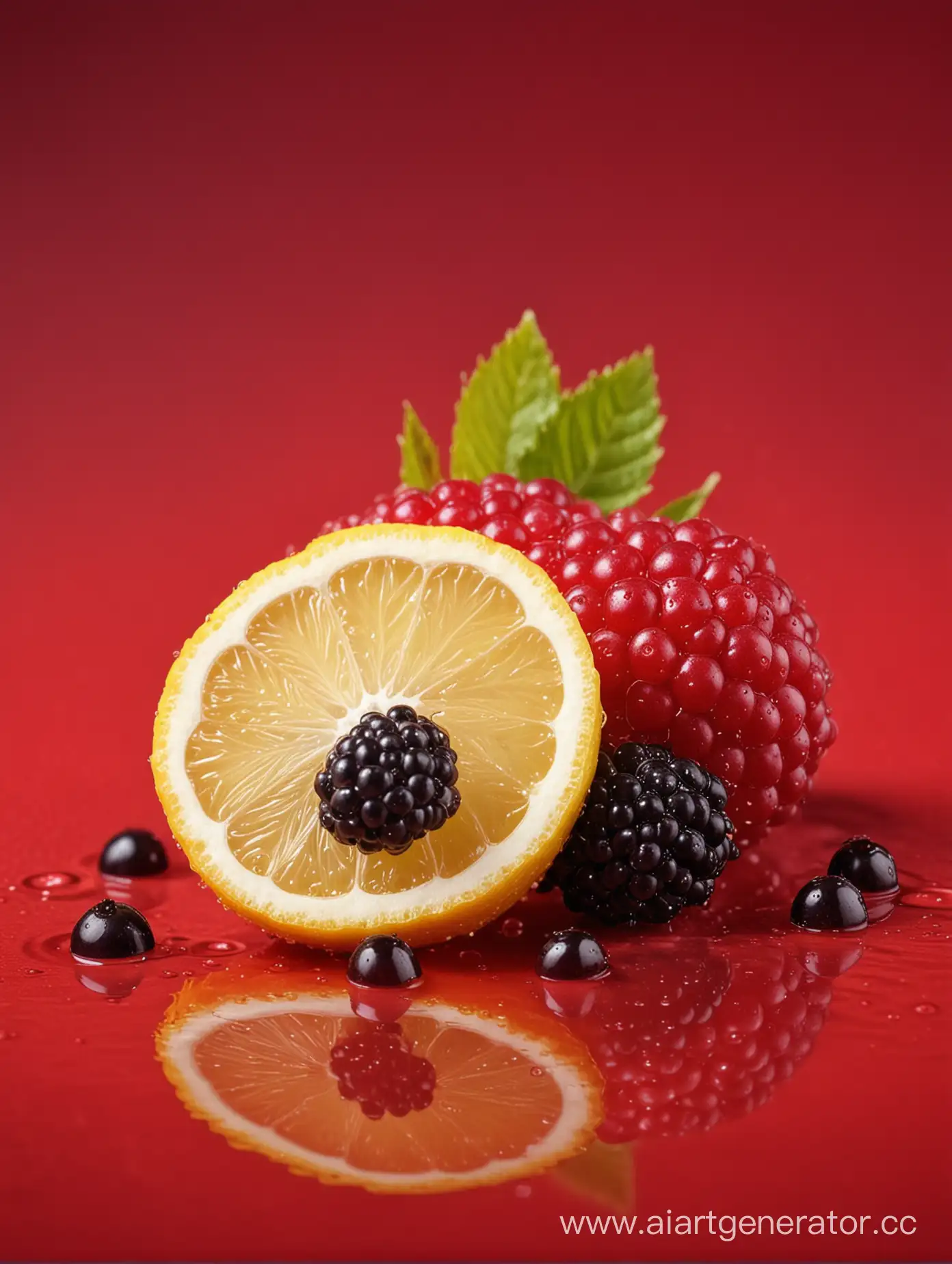 Boysenberry-and-Lemon-Slices-on-Vibrant-Red-Background