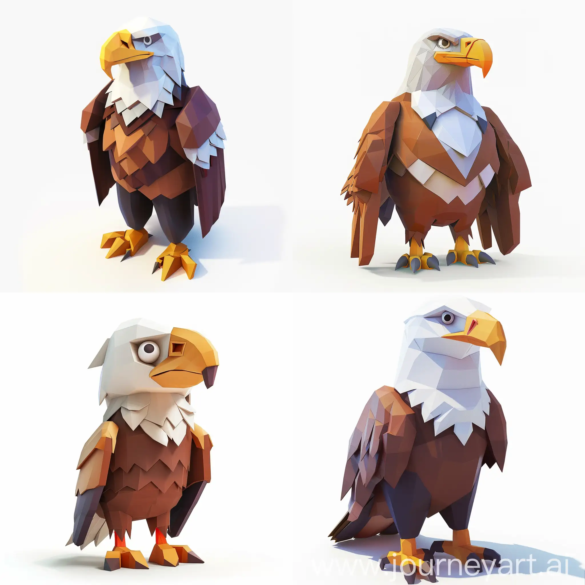 Low-Poly-Eagle-Character-3D-Isometric-Render-on-White-Background