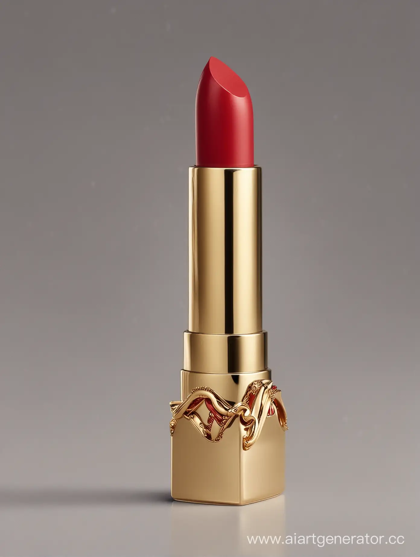 bottle red modern lipstick with gold elements