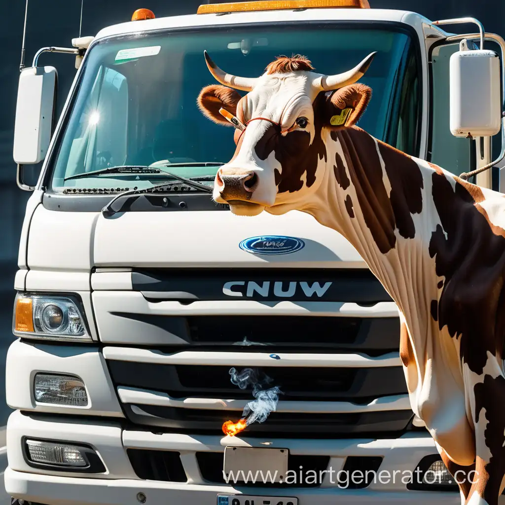 Cow-Truck-Driver-Smoking-Behind-the-Wheel