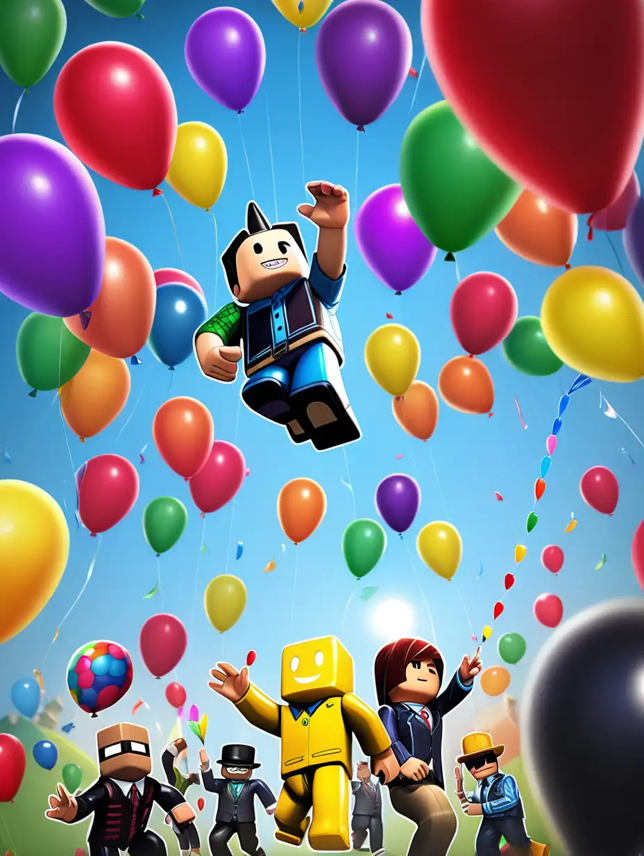 Vibrant Roblox Party with Colorful Balloons and Fun