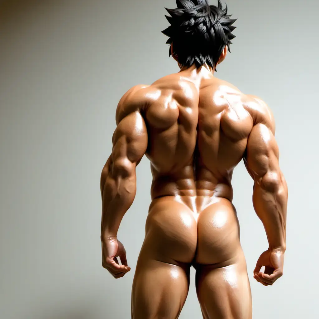 Naked Muscular Sangoku Exudes Strength and Intensity from Behind