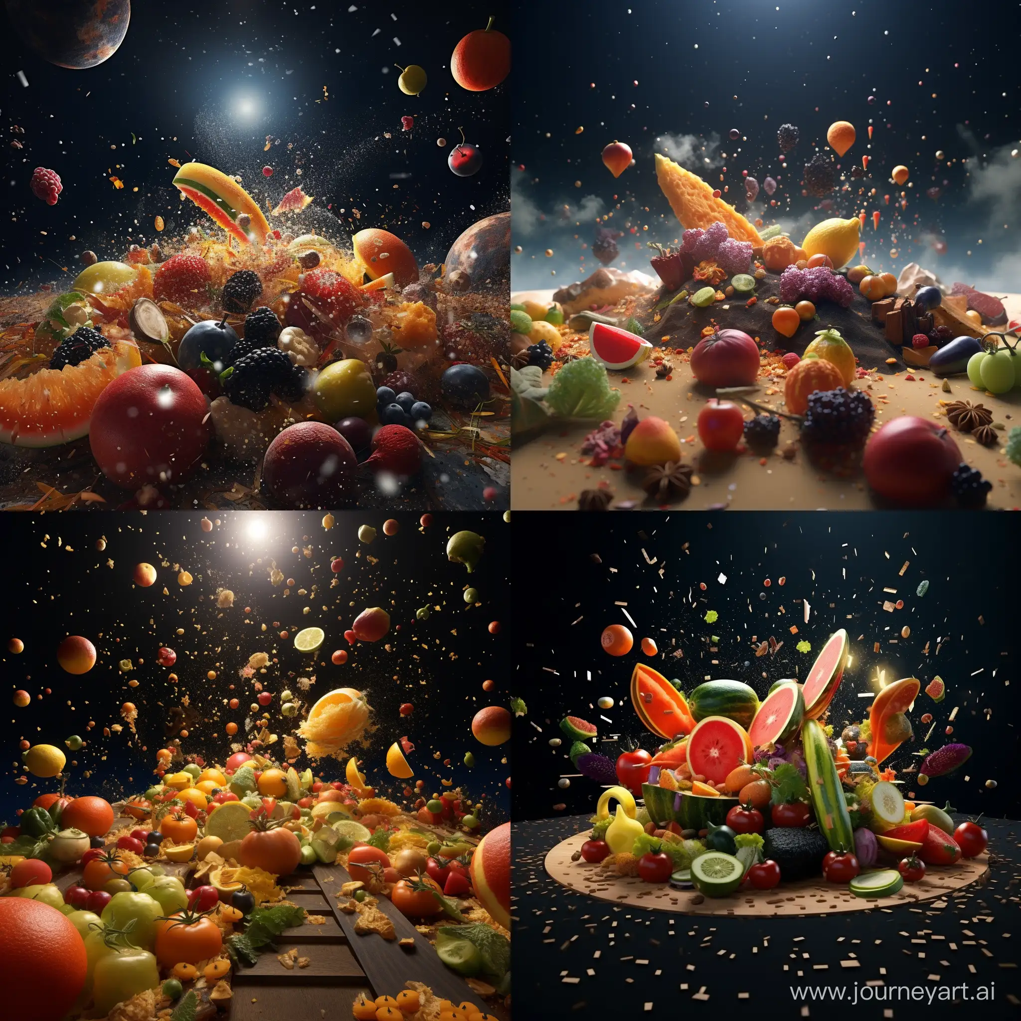 A universe made of food. 3D animation 