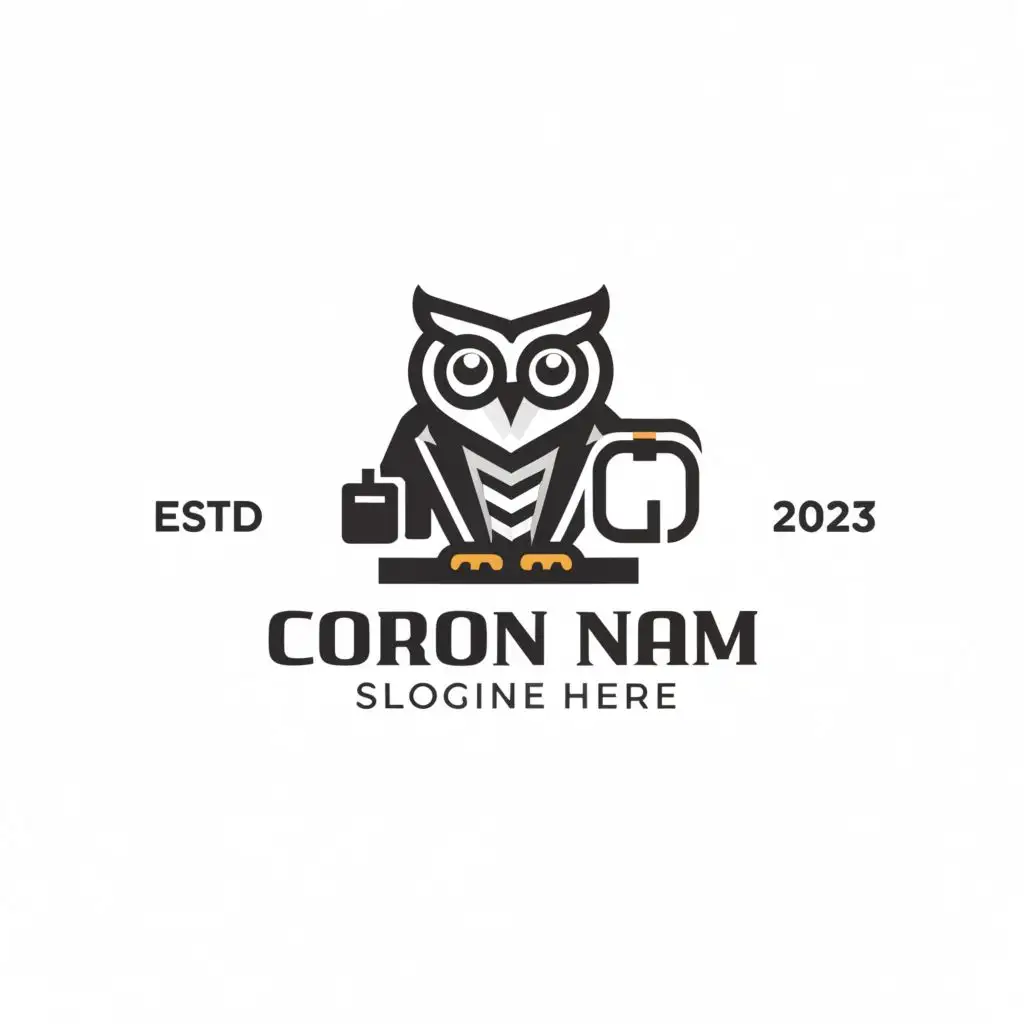 a logo design,with the text "owl ", main symbol:owl wearing suit and holding luggage. ,Minimalistic,clear background