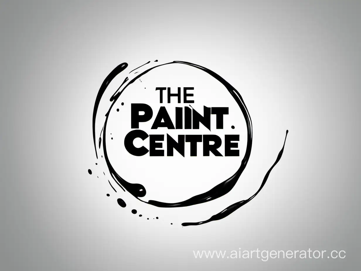 logo with the text "Paint Centre", on the left there is a blot of paint, minimalistic, stylish, strict, black and white style