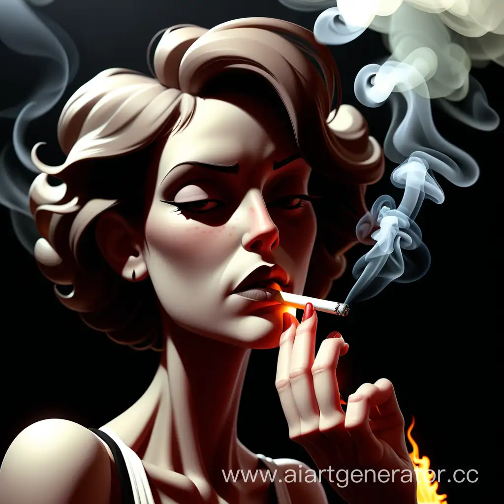 Contemplative-Woman-Smoking-a-Cigarette-in-Urban-Setting