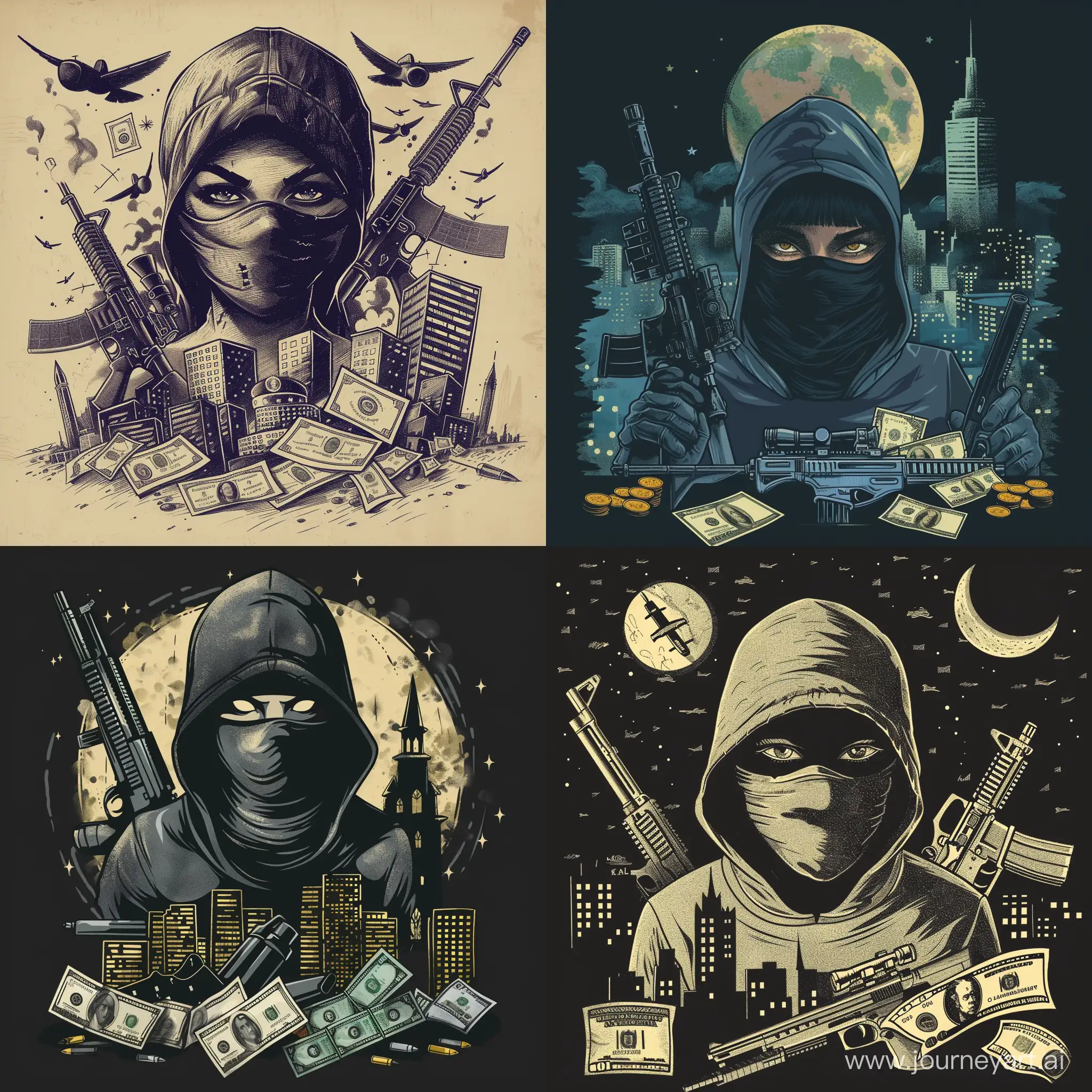 Anonymous-Figure-with-Balaclava-Amidst-Urban-Nightscape-Money-and-Weapons