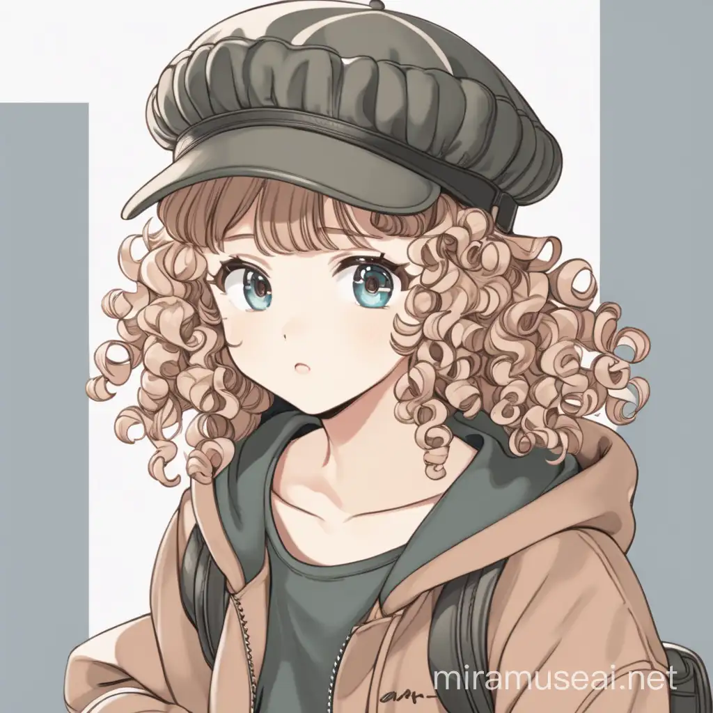 Adorable Anime Girl with Curly Hair Wearing a Beret