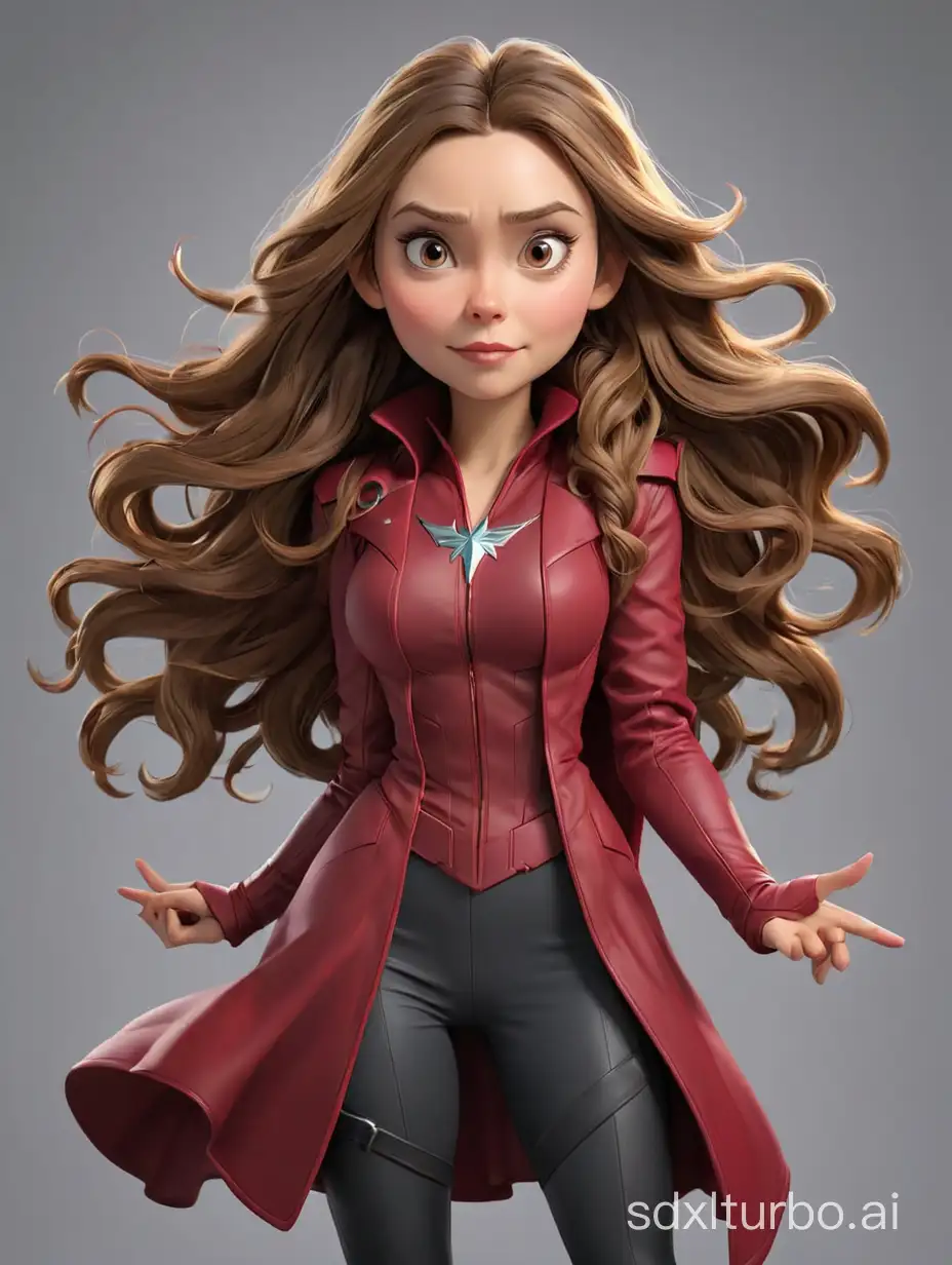 Caricature-of-Elizabeth-Olsen-as-Scarlet-Witch-on-Gray-Background