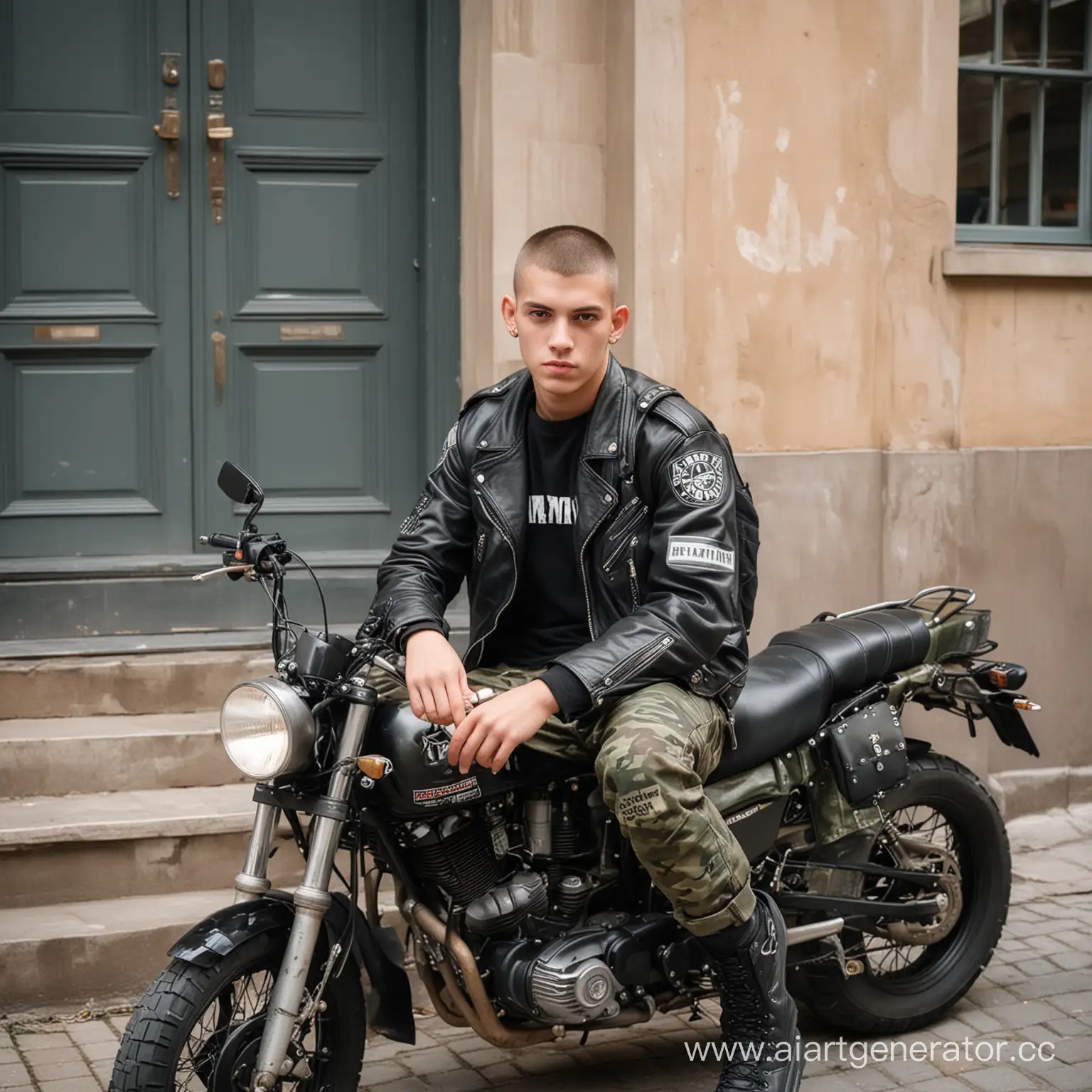 Urban-Teenager-on-Motorcycle-near-Victorian-Architecture