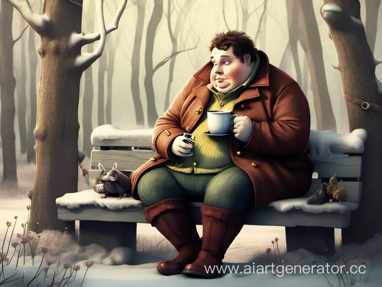 Chubby-Fairytale-Man-Enjoying-Coffee-Outdoors