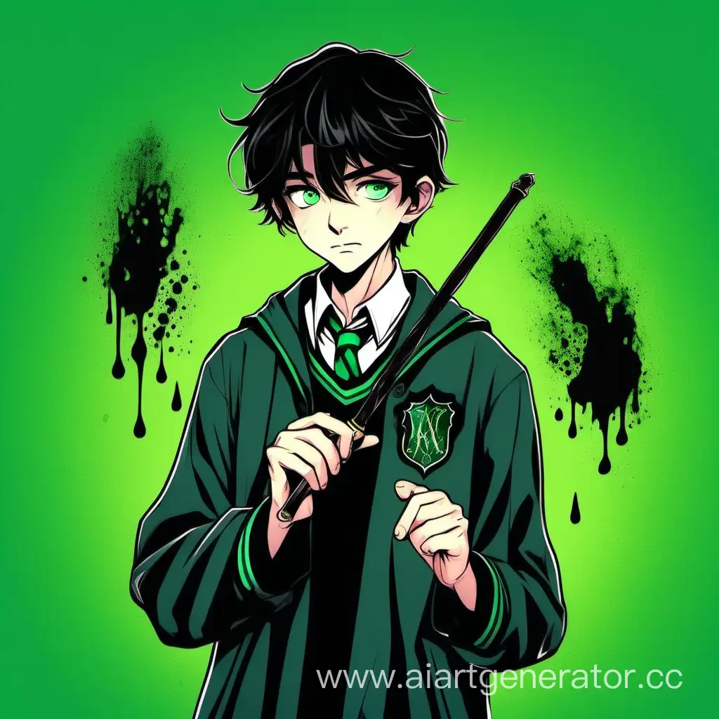 Dark-Depressive-Scene-Male-Teenager-in-Hogwarts-School-Uniform-with-Bloodstains-and-Magic-Wand