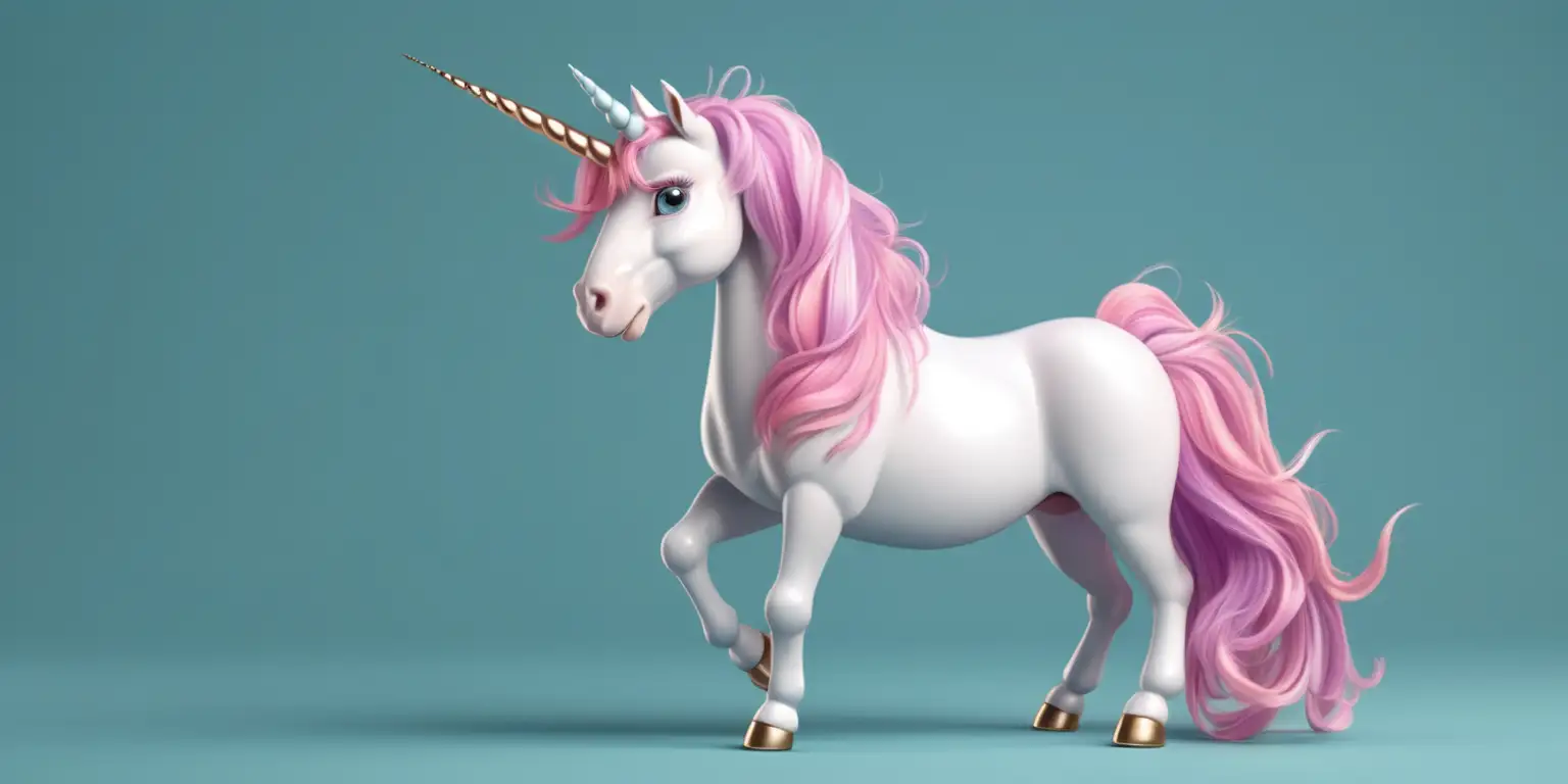 Realistic Cartoon Unicorn Illustration on a Vibrant Solid Background