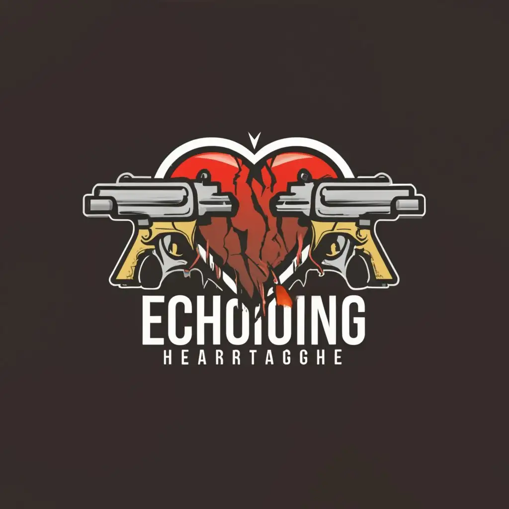 a logo design,with the text "Echoing Heartache", main symbol:broken heart and guns,Moderate,clear background