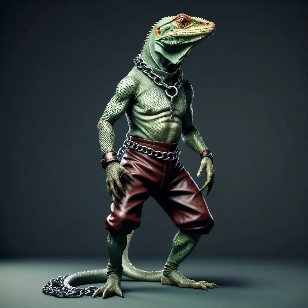 Realistic Humiliated LizardSlave in Medieval Pants with Chain Collar
