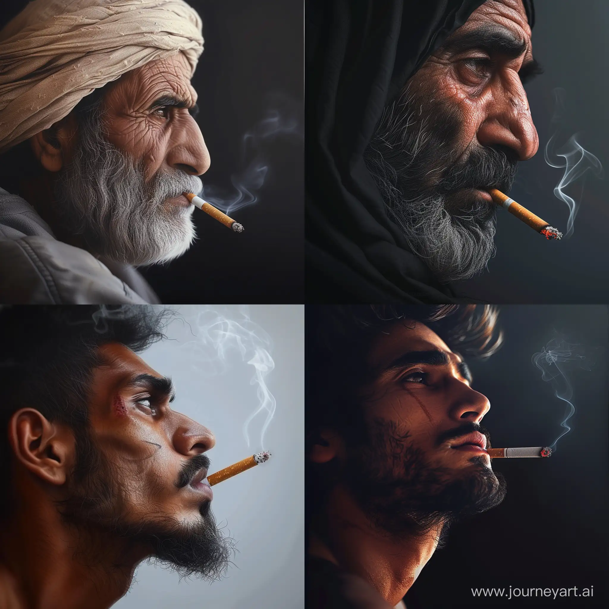 photorealistic image, abdulhussain abdulredha, side  shot, looking at viewer, hilarious, smoking cigarette,