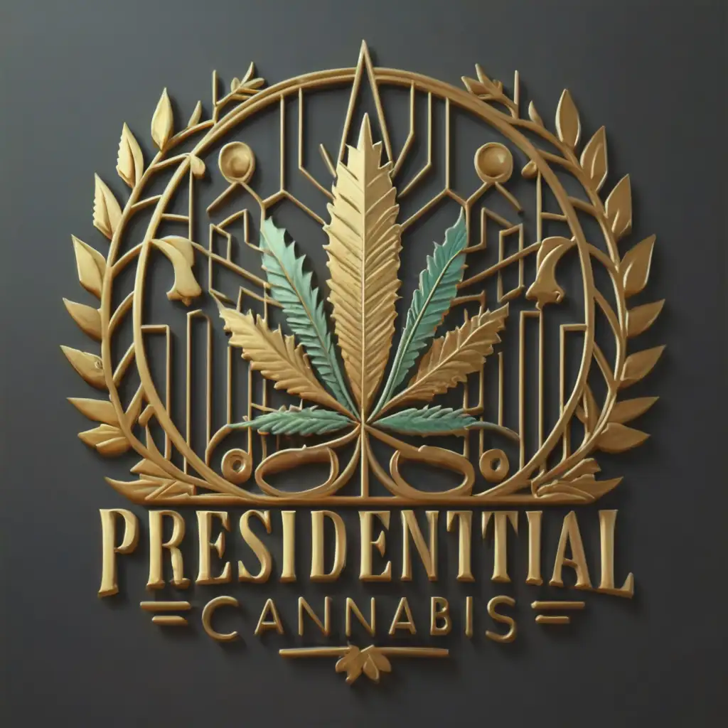 LOGO-Design-For-Presidential-Cannabis-Bold-Text-with-Cannabis-Symbol-on-Clear-Background