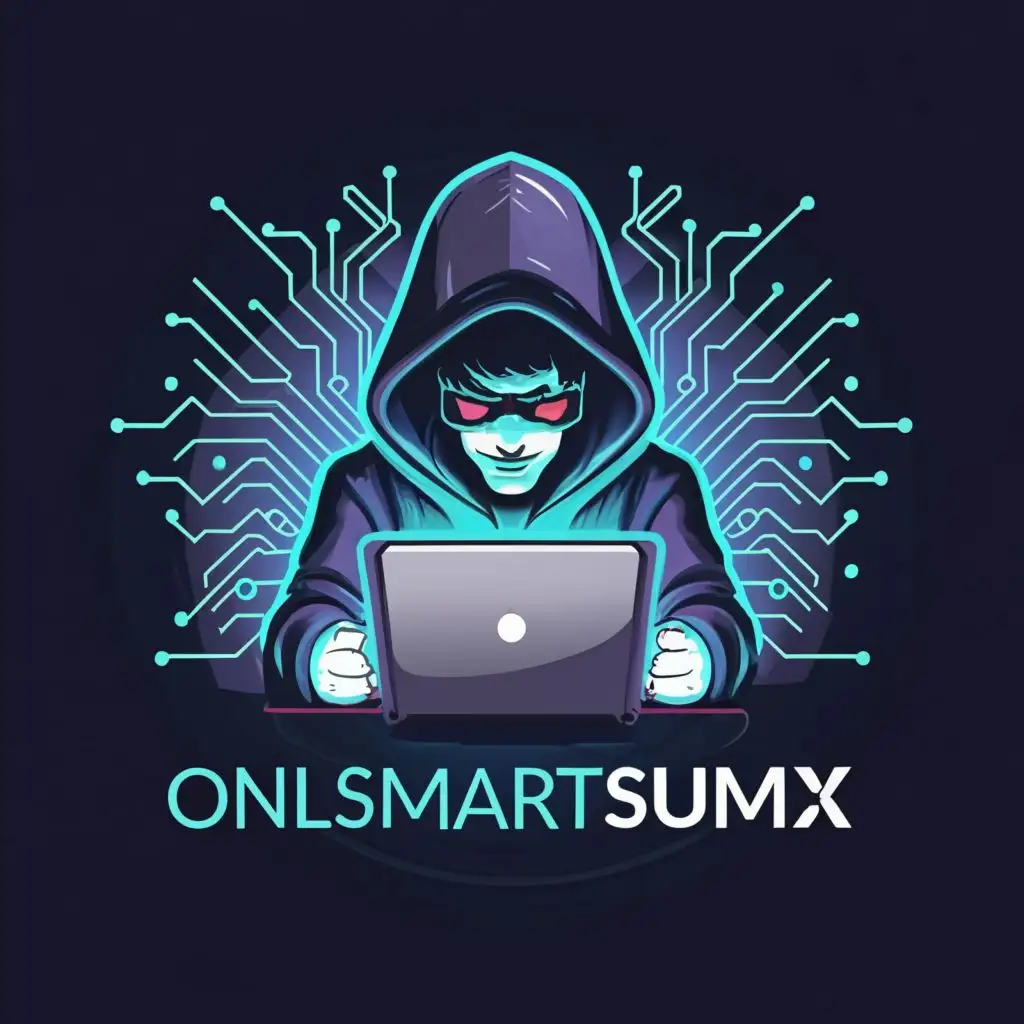 a logo design,with the text "OnlySmartSumX", main symbol:Hacker with a laptop,complex,be used in Technology industry,clear background